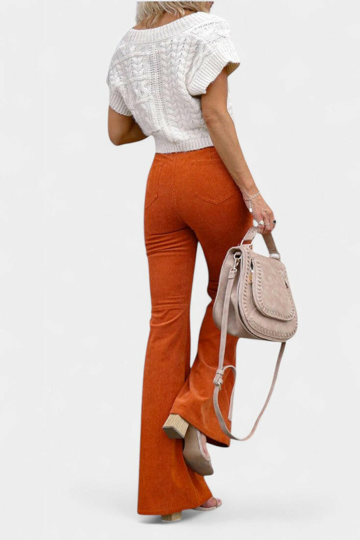 Kiara Pantalones de Terciopelo de Pierna Ancha de Cintura Alta.
