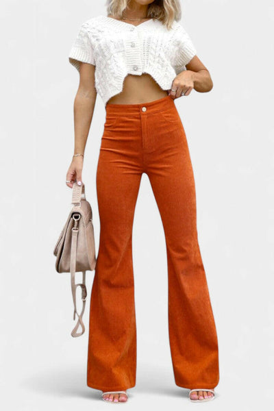 Kiara Pantalones de Terciopelo de Pierna Ancha de Cintura Alta.