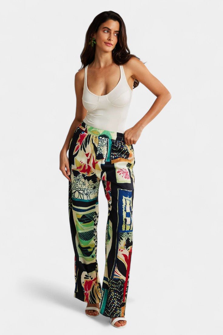 Arce Pantalones Rectos de Cintura Alta con Estampado Floral.