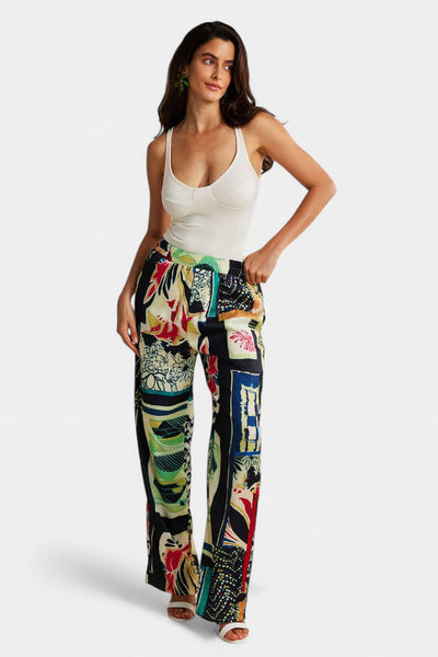 Arce Pantalones Rectos de Cintura Alta con Estampado Floral.