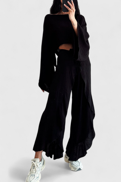 Elsie Conjunto Fluido con Kimono y Pantalón Cruzado.