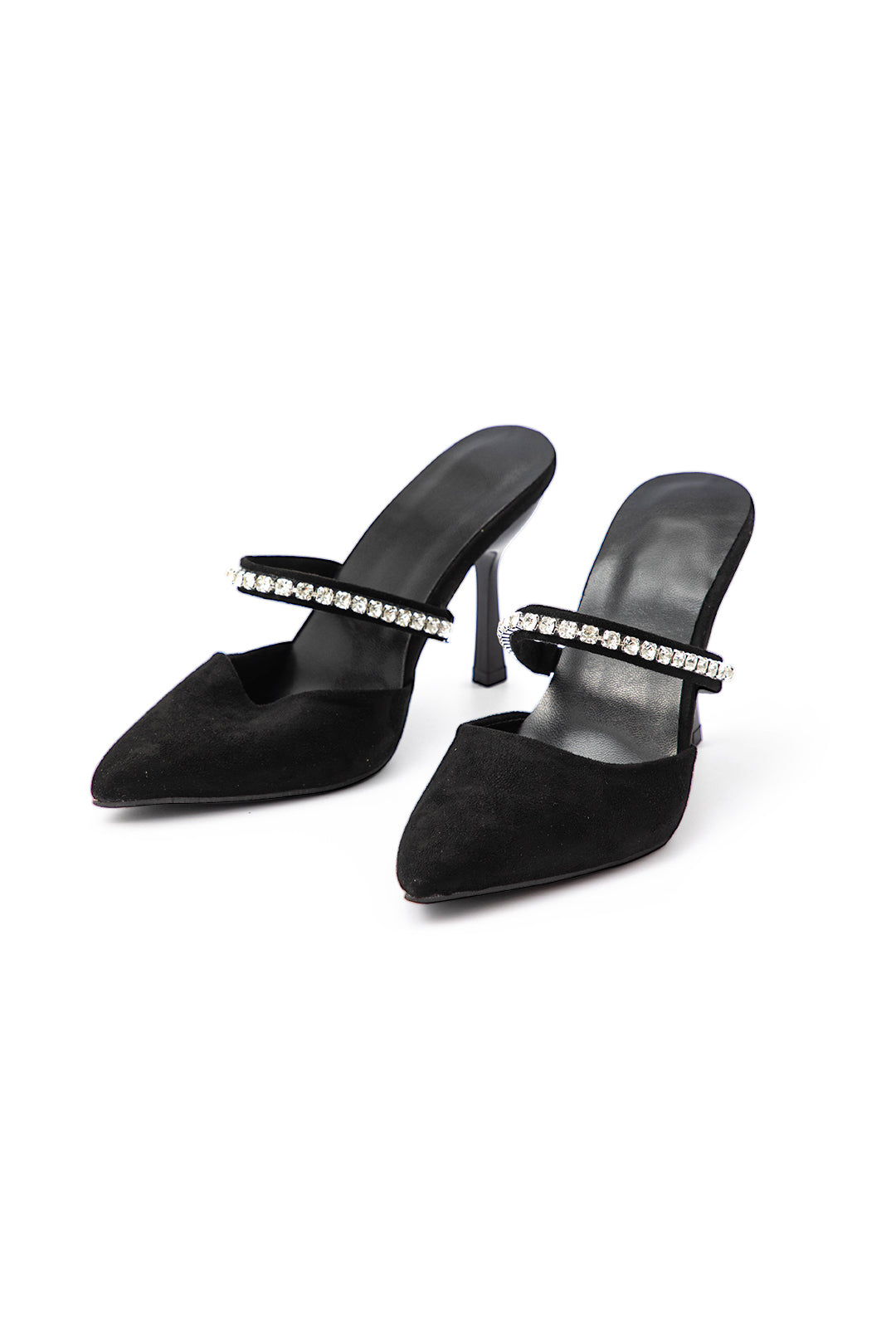 Sandalias de tacón alto con punta afilada adornadas con strass.