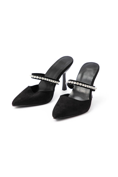 Sandalias de tacón alto con punta afilada adornadas con strass.