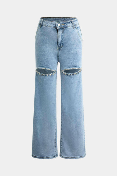 Effie Jeans Ripped Straight-Leg con Rhinestones.