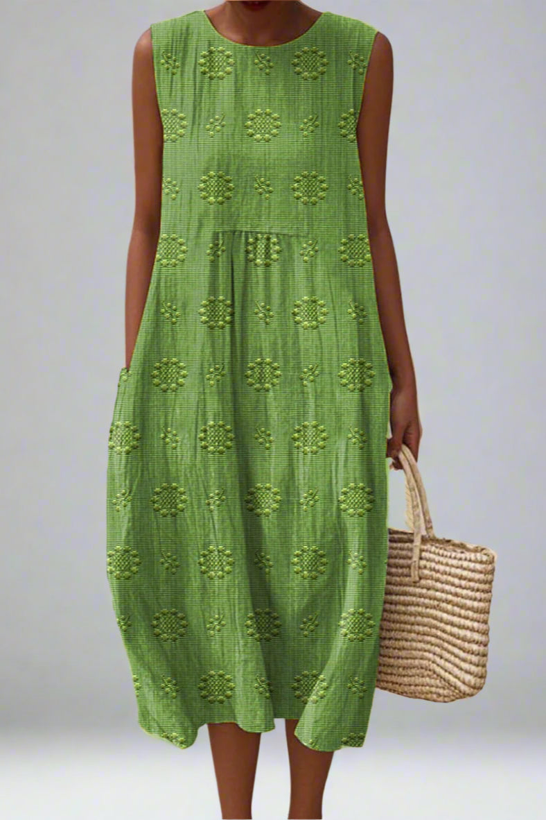 Aikaterini - Elegante vestido de algodón sin mangas con bolsillos.