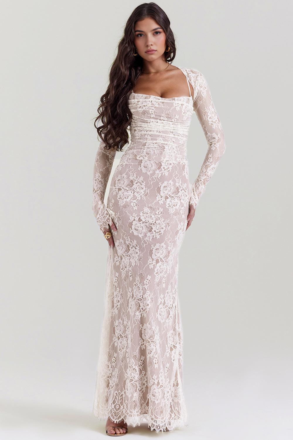 Celeste - Vestido Maxi de Encaje.