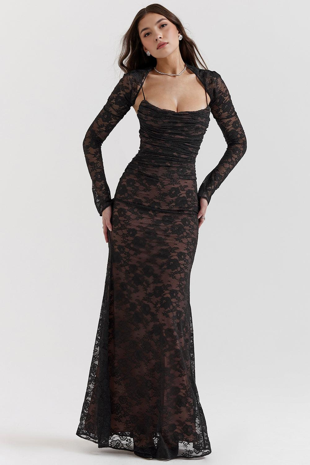 Celeste - Vestido Maxi de Encaje.