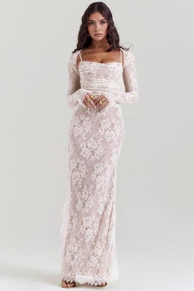 Celeste - Vestido Maxi de Encaje.