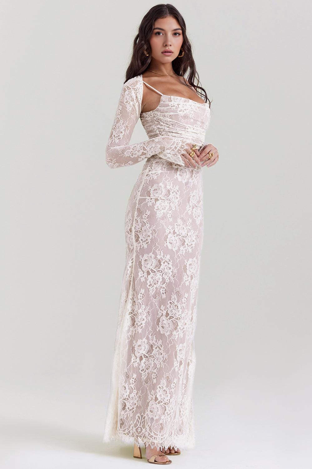 Celeste - Vestido Maxi de Encaje.