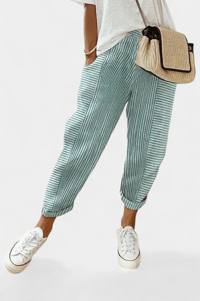 Alba Pantalones de Mezcla de Lino a Rayas.