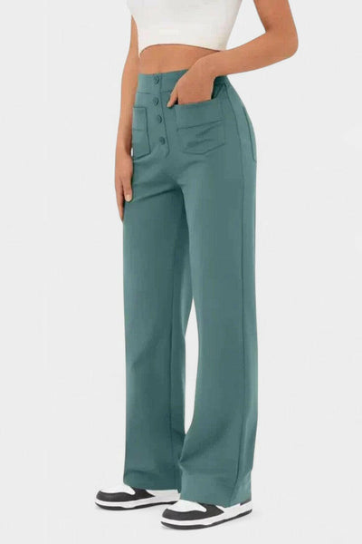 Nova Pantalones Rectos de Cintura Alta y Elasticidad.