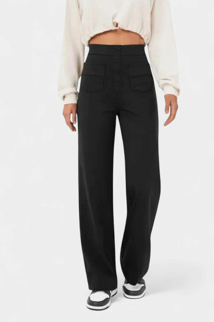 Nova Pantalones Rectos de Cintura Alta y Elasticidad.
