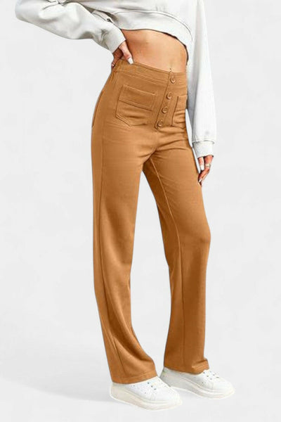 Nova Pantalones Rectos de Cintura Alta y Elasticidad.