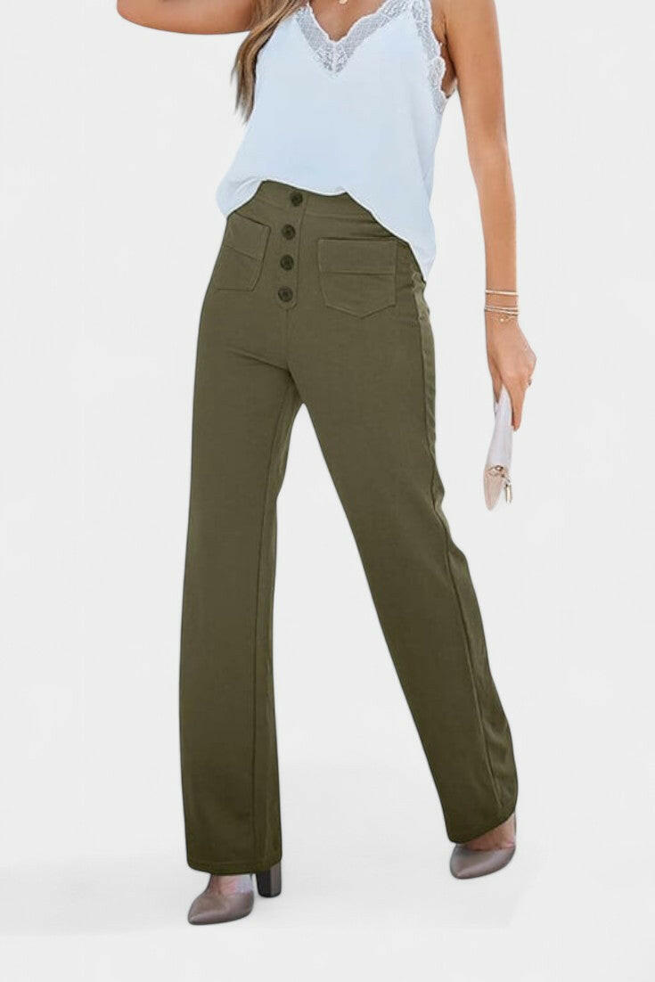 Nova Pantalones Rectos de Cintura Alta y Elasticidad.