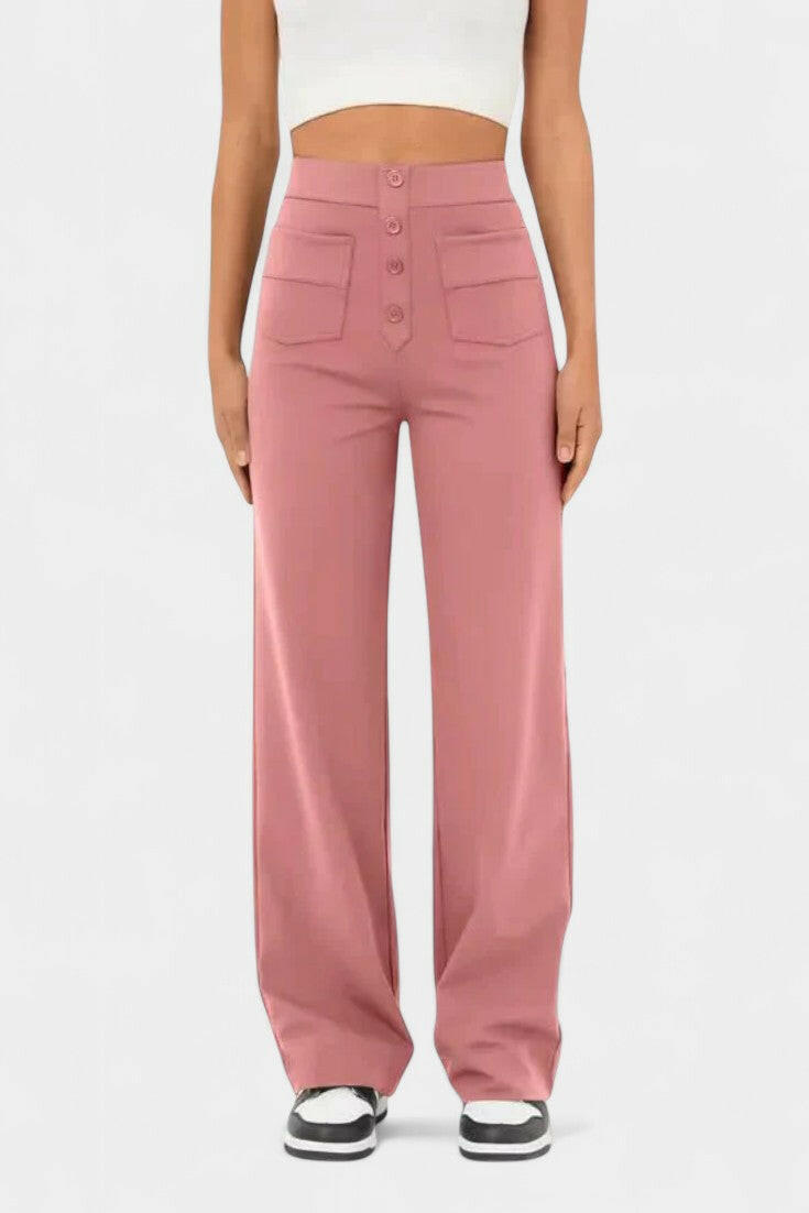 Nova Pantalones Rectos de Cintura Alta y Elasticidad.