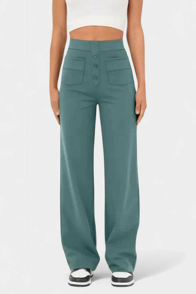 Nova Pantalones Rectos de Cintura Alta y Elasticidad.