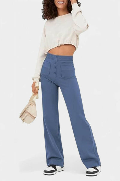 Nova Pantalones Rectos de Cintura Alta y Elasticidad.