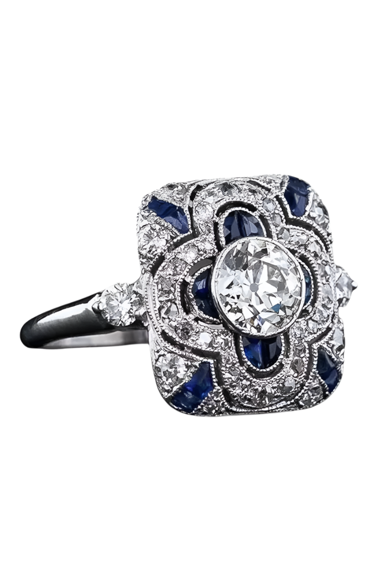 Anillo de Plata Vintage con Elegancia de Zirconia Azul.