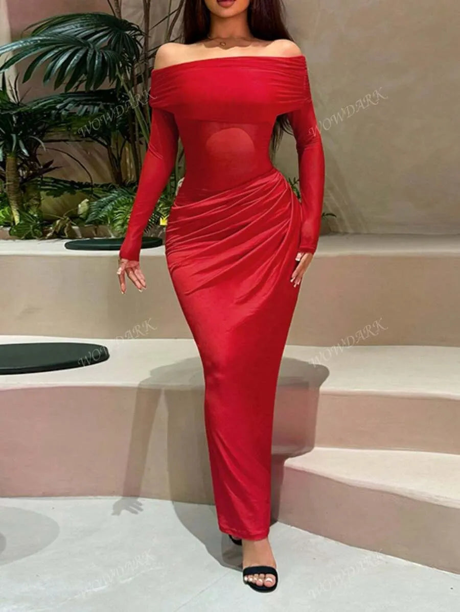Chloe sieťované dlhé slim fit šaty
