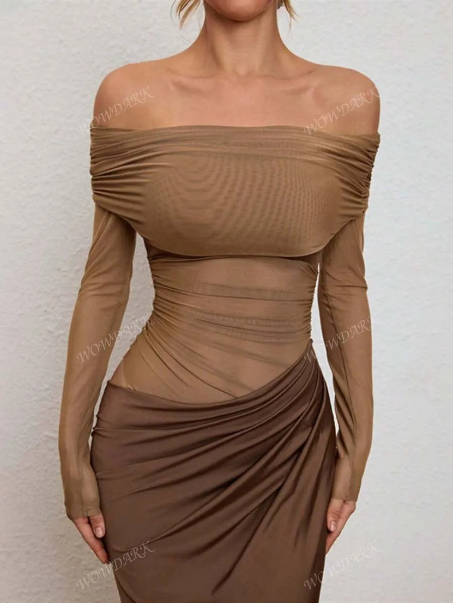 Chloe sieťované dlhé slim fit šaty