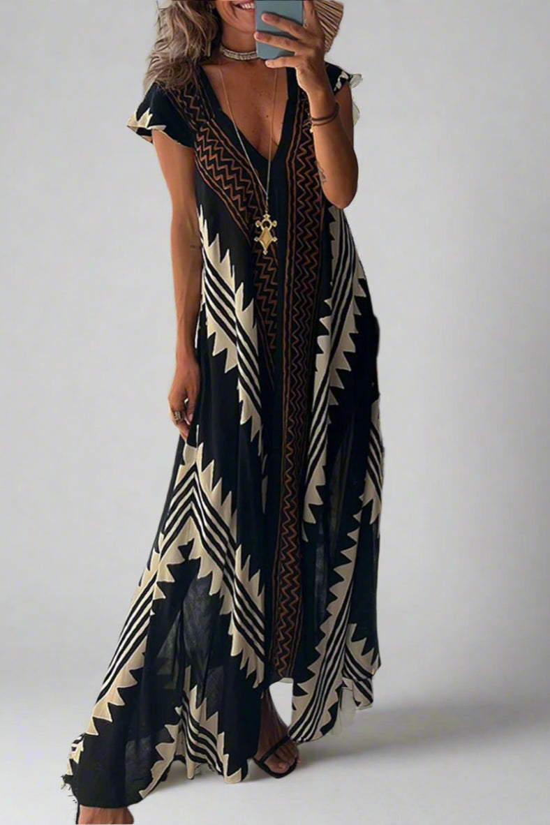 Boho | Vestido sin mangas con cuello en V.