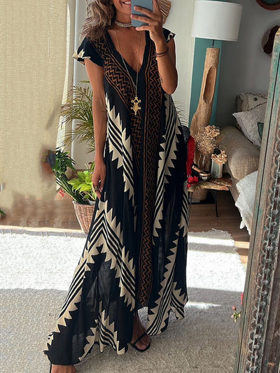 Boho | Vestido sin mangas con cuello en V.
