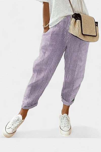 Alba Pantalones de Mezcla de Lino a Rayas.
