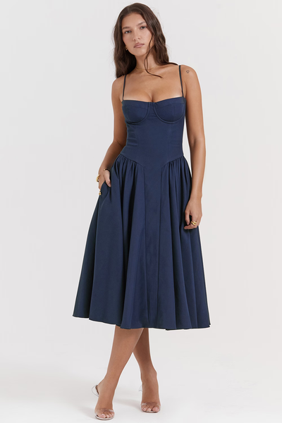 Felicity Vestido Midi Corsé Sin Mangas.