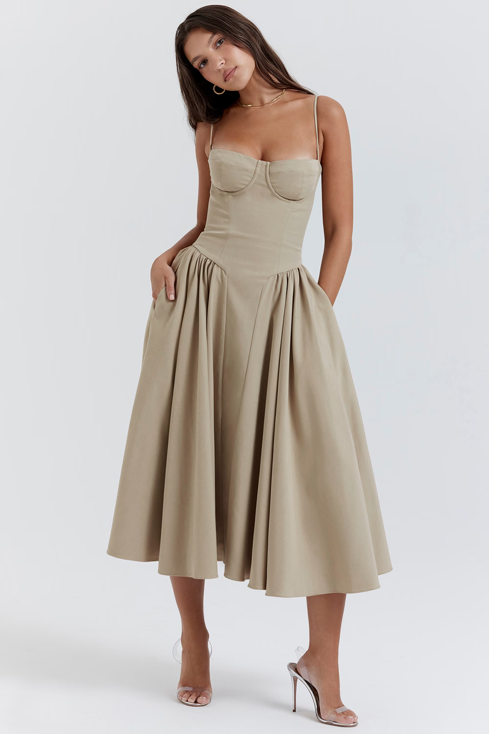 Felicity Vestido Midi Corsé Sin Mangas.
