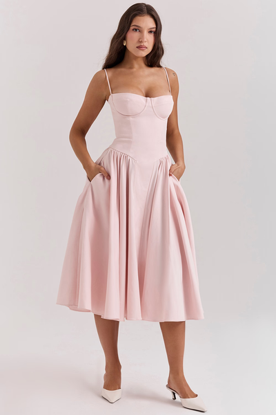Felicity Vestido Midi Corsé Sin Mangas.