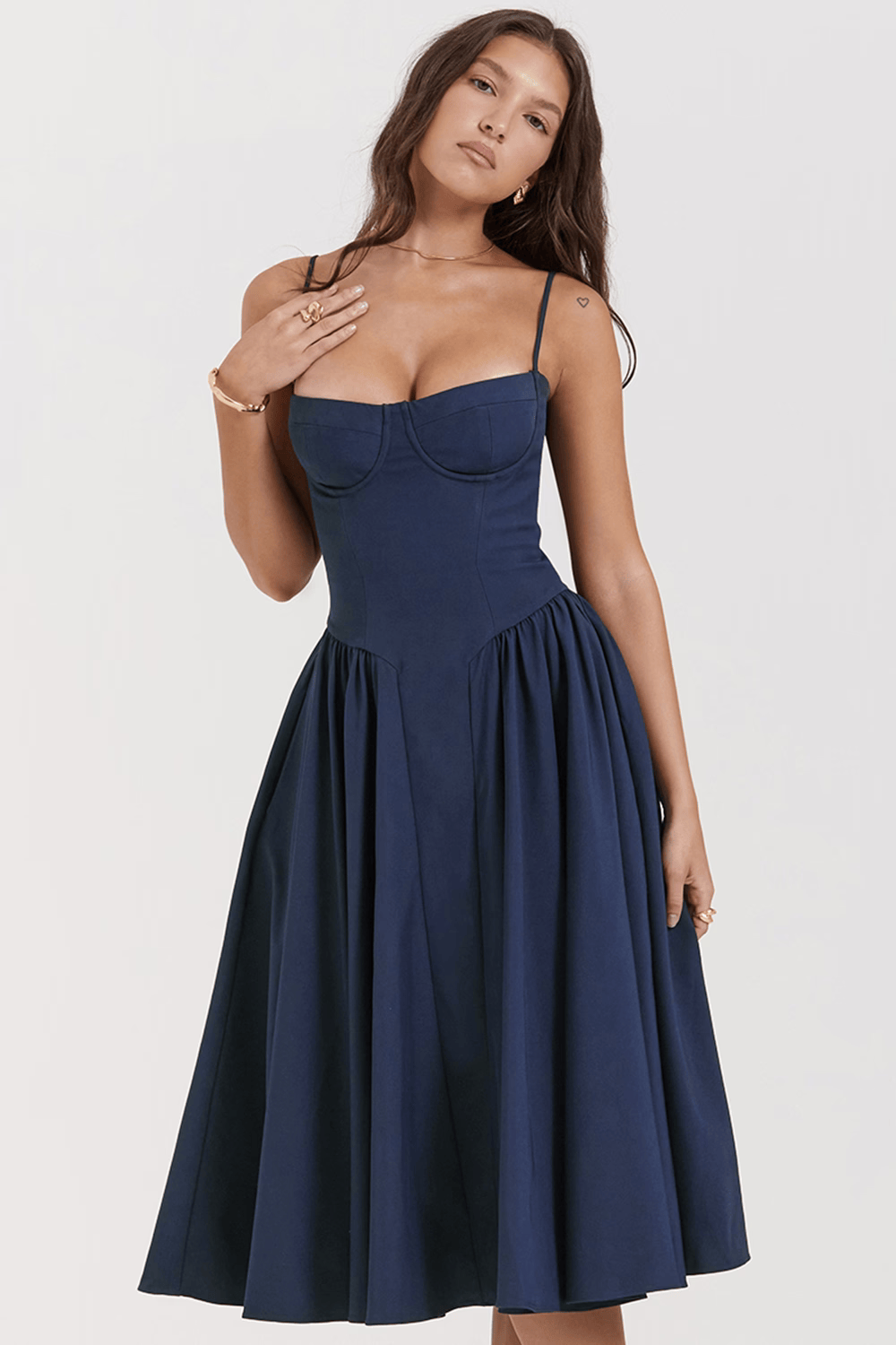 Felicity Vestido Midi Corsé Sin Mangas.