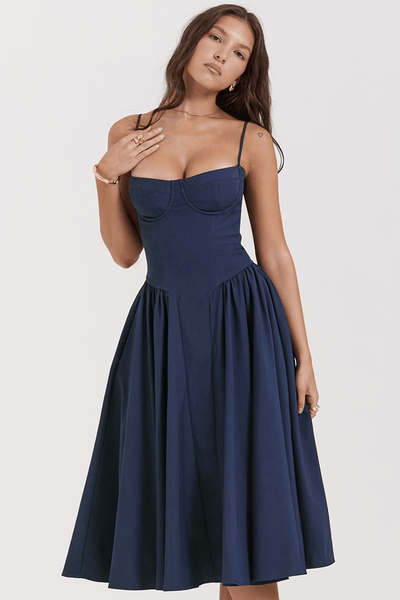 Felicity Vestido Midi Corsé Sin Mangas.