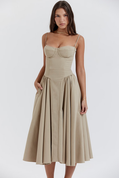 Felicity Vestido Midi Corsé Sin Mangas.