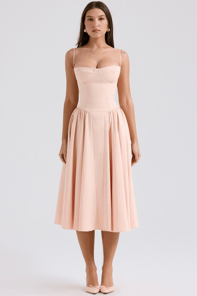 Felicity Vestido Midi Corsé Sin Mangas.