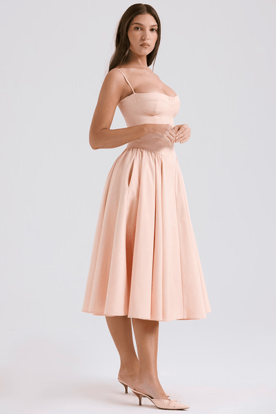Felicity Vestido Midi Corsé Sin Mangas.
